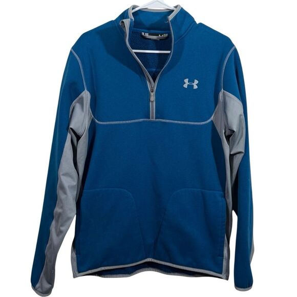 Under Armour Cold Gear Blue Fleece Quarter Zip Sweater - Picture 1 of 5